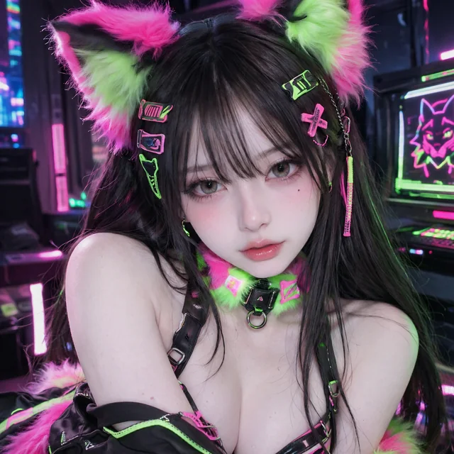 Cyberpunk Fluffy Wolf Ears Outfit — ImgKick output · Low