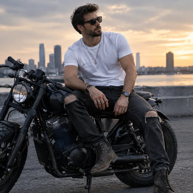 Hyper-Realistic Cinematic Portrait on a Motorcycle — ImgKick output · Low