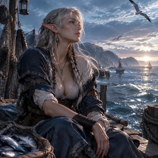 Sea Elf Fisherman Character Portrait — ImgKick output · Low