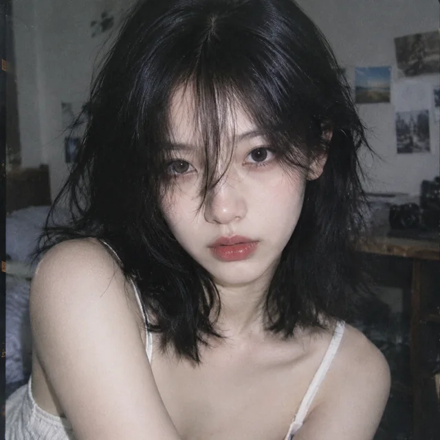 Analog-Film Style Portrait with Tousled Hair — ImgKick output · Low