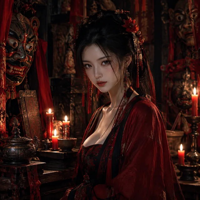 Portrait in Ancient Chinese Ritual Shrine — ImgKick output · Low