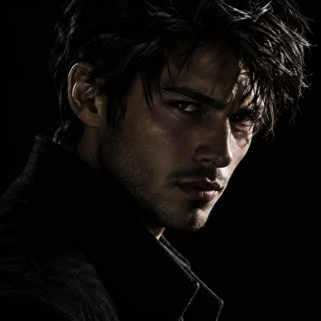 Moody Cinematic Portrait in Darkness — ImgKick output · Low