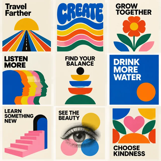 Retro Minimalist Motivational Poster Grid — ImgKick output · Low